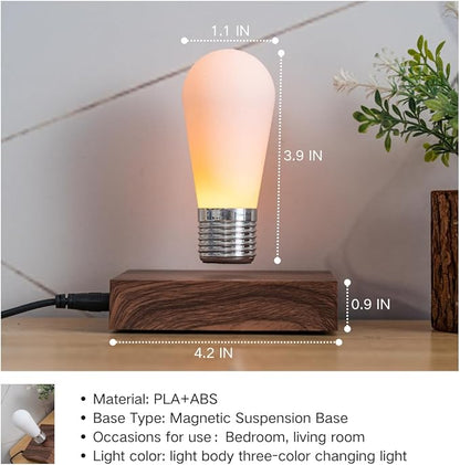 Levitating Bulb Lamp Magnetic Floating Light Desk Lamp Night Light, 360 Degree Wireless Automatic Rotating Light for Gifts Home Office Decor Desk Tech Toys (Square-Mini Dark Brown) - LeafyLoom