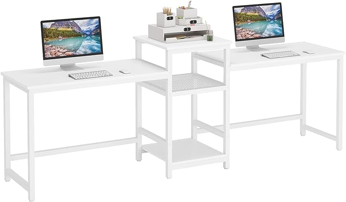 Tribesigns 96.9" Double Computer Desk with Printer Shelf, Extra Long Two Person Desk Workstation with Storage Shelves, Large Office Desk Study Writing Table for Home Office, White - LeafyLoom