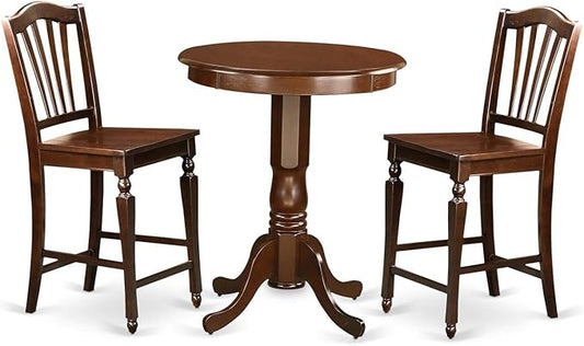 East West Furniture Eden 3 Piece Counter Height Set for Small Spaces Contains a Round Kitchen Table with Pedestal and 2 Dining Room Chairs, 30x30 Inch, Mahogany - LeafyLoom