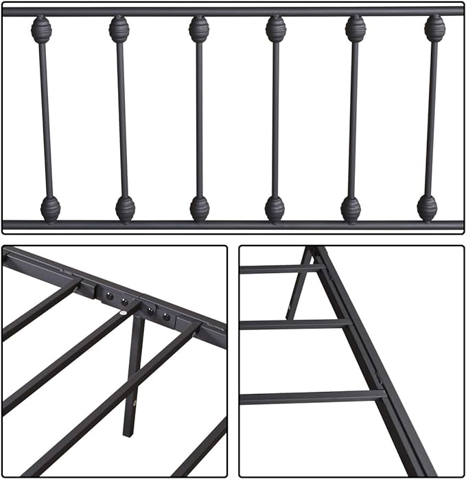 Vintage Full Size Bed Frame with Headboard and Footboard Mattress Heavy Duty Metal Platform, Steel Slat Support (Full, Black Sanded) - LeafyLoom