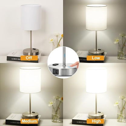 𝟮𝟬𝟮𝟯 𝗡𝗘𝗪 Set of 2 Touch White Table Lamps with 2 USB Ports & AC Outlet, 3-Way Dimmable Bedside Nightstand Lamps for Bedroom Living Room Nursery , 800 Lumens 5000K Daylight Bulbs Included - LeafyLoom