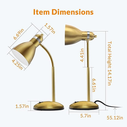 LEPOWER Metal Desk Lamp, Adjustable Goose Neck Table Lamp, Eye-Caring Study Desk Lamps for Bedroom, Study Room and Office (Gold) - LeafyLoom