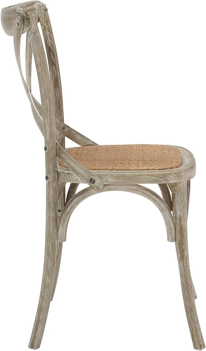 Modway Gear Rustic Modern Farmhouse Elm Wood Rattan Dining Chair in Gray - LeafyLoom