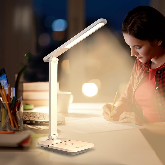 Cordless LED Desk Lamp for Home Office, 6000mAh Rechargeable Battery Operated Table Lamps,Eye-Caring Reading Lamp for Students, 3 Lighting Modes & Brightness Dimmer Light for Kids Study - LeafyLoom