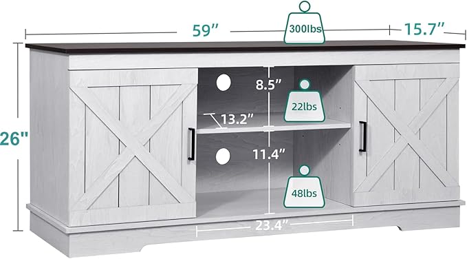 YITAHOME Buffet Cabinet, 59" Farmhouse Sideboard Buffet Storage Cabinet with Barn Door, Coffee Bar Cabinet with Capacity 300 lbs for Home Dinning Living Room, Grey White/Espresso, 26" Height - LeafyLoom