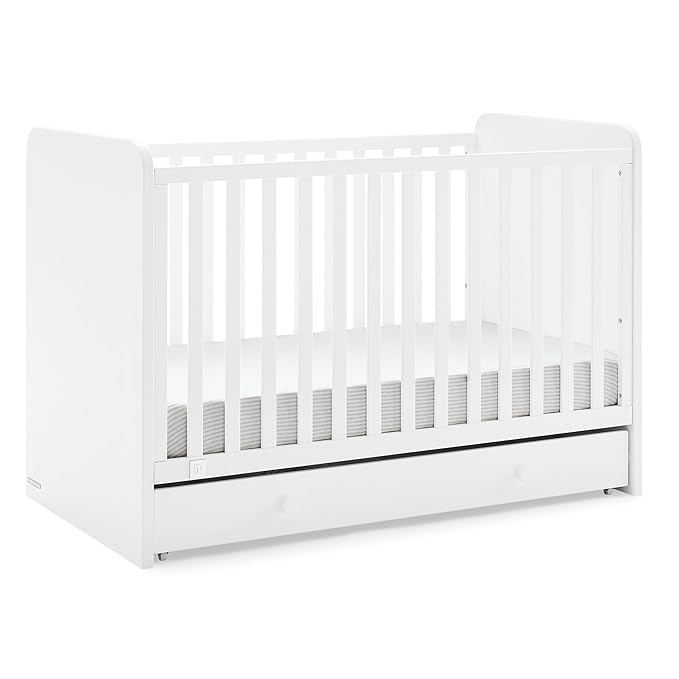 Delta Children babyGap Graham 4-in-1 Convertible Crib with Storage Drawer + Brannan Bear Bookcase with Bins + Brannan Bear Wall Shelf with 4 Hooks, Bianca White (Bundle) - LeafyLoom