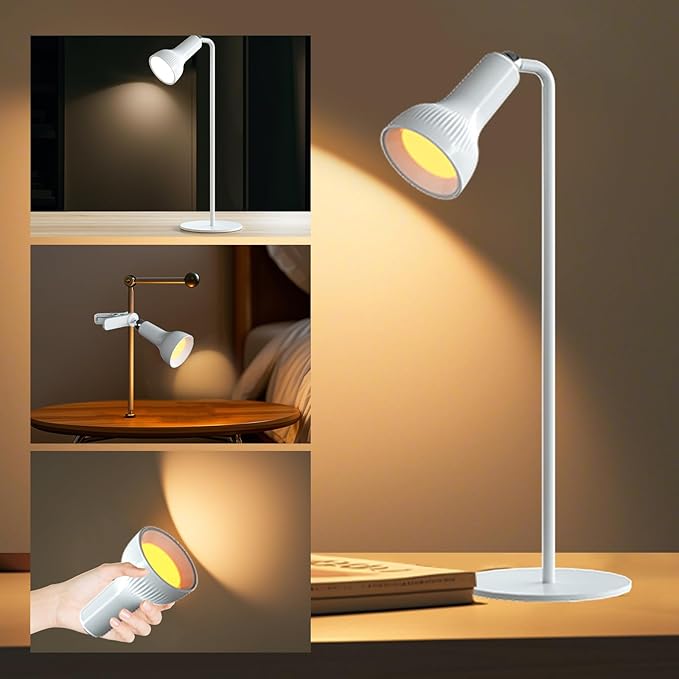 Battery Operated Lamp, LED Wall Sconce, Rechargeable Desk Lamp with 4 Color Modes and 360°Rotate Magnetic Ball, Removable Cordless Wall Light for Reading Bedside Nightstand - LeafyLoom