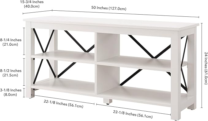 Henn&Hart Rectangular TV Stand for TV's up to 55" in White, TV Stands for the Living Room - LeafyLoom