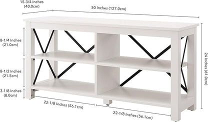 Henn&Hart Rectangular TV Stand for TV's up to 55" in White, TV Stands for the Living Room - LeafyLoom