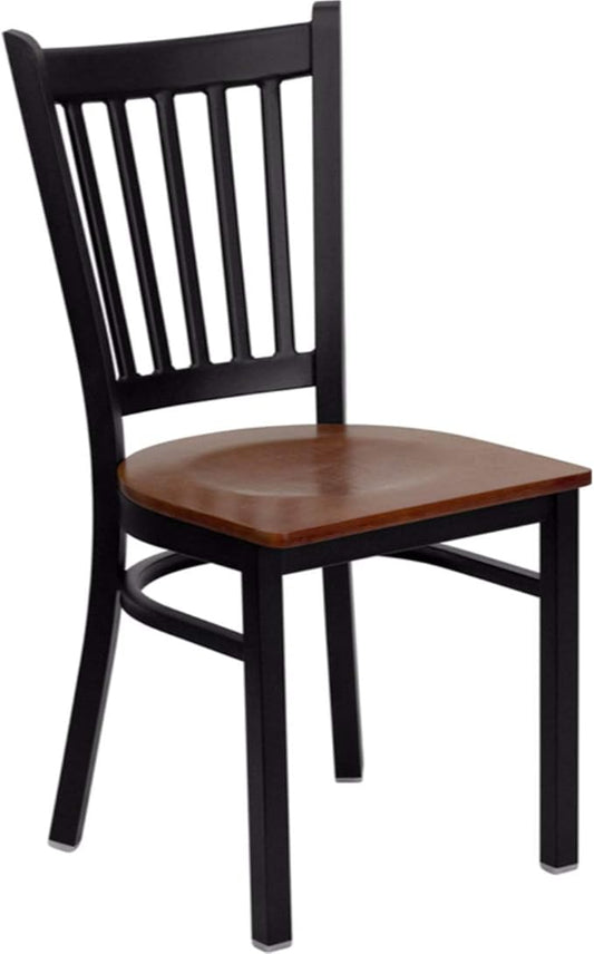 Flash Furniture 2 Pack HERCULES Series Black Vertical Back Metal Restaurant Chair - Cherry Wood Seat - LeafyLoom