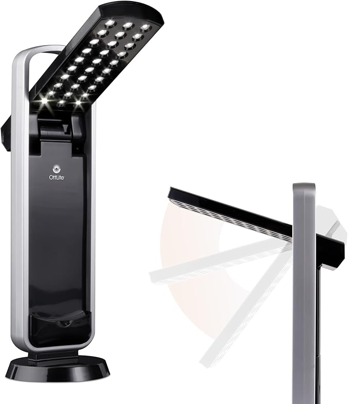 OttLite Portable LED Task Lamp, Black - Lightweight LED Desk Lamp with Carrying Handle, Long-Lasting & Energy-Efficient Natural Daylight LEDs for Home Office & Desk - Automatic On/Off Operation - LeafyLoom