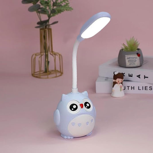 LED Desk Lamp for Kids, Mini Cute Owl Lamp Night Light, Foldable USB Rechargeable Reading Light Bedroom Children's Bedside Study (Blue) - LeafyLoom