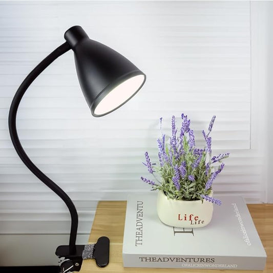 Desk Lamp Reading Light Clamp Lamp 3 Color Modes 10 Brightness Dimmer Table Lamp with Auto Off Timer Eye-Caring Lamp for Home Office 360° Flexible Gooseneck Clip AC Adapter Include(Black) - LeafyLoom