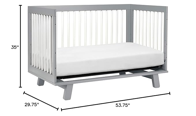 Babyletto Hudson 3-in-1 Convertible Crib with Toddler Bed Conversion Kit in Grey and White, Greenguard Gold Certified - LeafyLoom