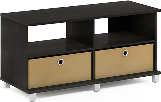 Furinno Andrey Entertainment Center with Bin Drawers, Dark Espresso - LeafyLoom