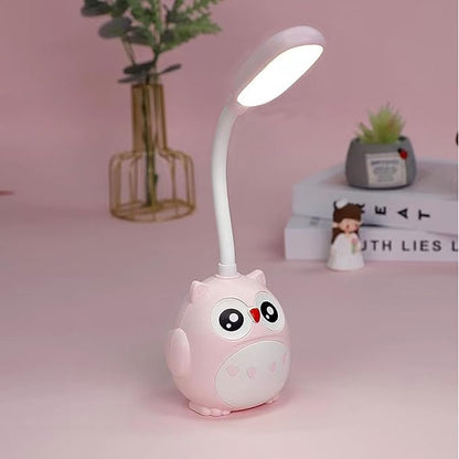 LED Desk Lamp for Kids, Mini Cute Owl Lamp Night Light, Foldable USB Rechargeable Reading Light Bedroom Children's Bedside Study (Pink) - LeafyLoom