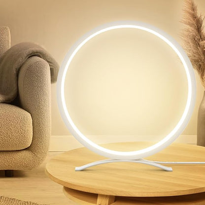 Desk Lamp,Metal Circle Ring Table Lamps Bedside Lamp for Nightstand, Modern Minimalist Lamps/Led Warm Light for Bedroom/Living Room,10 Inch - LeafyLoom