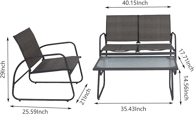 Mapleleaf 4 Pieces Rattan Patio Furniture Set, Outdoor Wicker Conversation Sofa Set, Rattan Chair and Glass Coffee Table for Yard, Pool or Backyard (Grey) - LeafyLoom