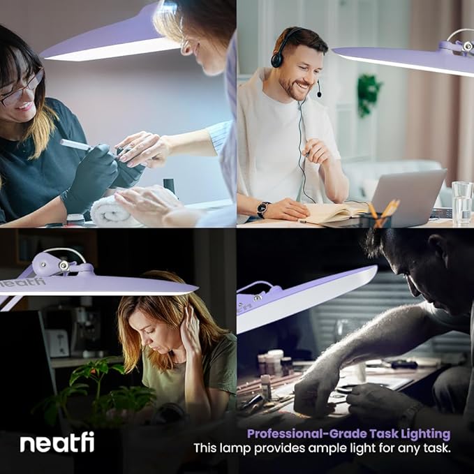 Neatfi XL 2,200 Lumens LED Task Lamp, 24W Super Bright Desk Lamp, 117 Pcs SMD LED, 4 Level Brightness, Dimmable, Task LED Light for Home, Office, Workbench (Non-CCT, Lavender) - LeafyLoom