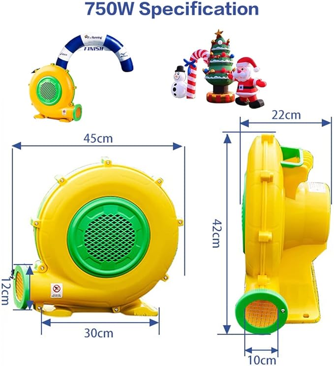 Air Blower 750 Watts with 4M Wire, 2550Pa Pump Fan Commercial Inflatable Bounce House Blower, Used for Inflatable Bouncy Castle and Jump Slides (750W,1HP) - LeafyLoom