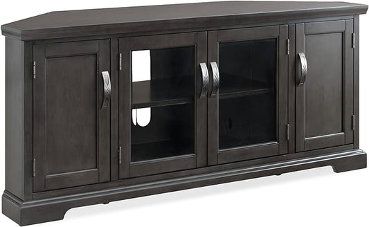 Leick Home 84386 Corner TV Stand with Enclosed Storage For 65" TV's, Riverstone Gray - LeafyLoom