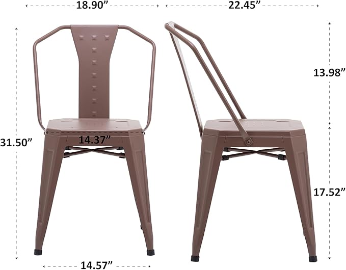 Modern Dining Chair Set of 4, Stackable Metal Chairs, Waterproof Counter Bar Chairs with High Backrest, Quick Assembly Cafe Chairs, Tolix Style for Home, Kitchen and Bar Use, Brown - LeafyLoom