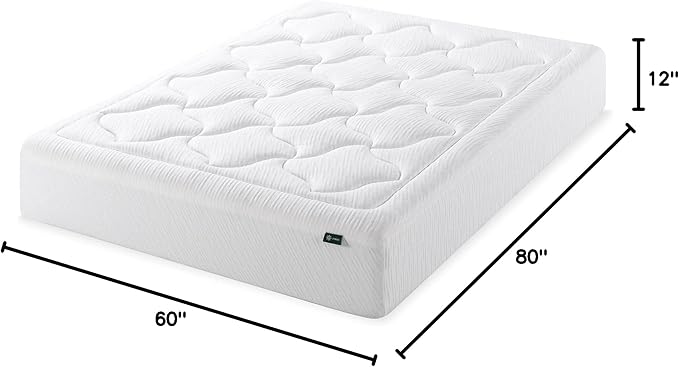 ZINUS 12 Inch Cloud Memory Foam Mattress, Queen, Fiberglass Free, Pressure Relieving, Mattress in A Box, CertiPUR-US Certified, White - LeafyLoom