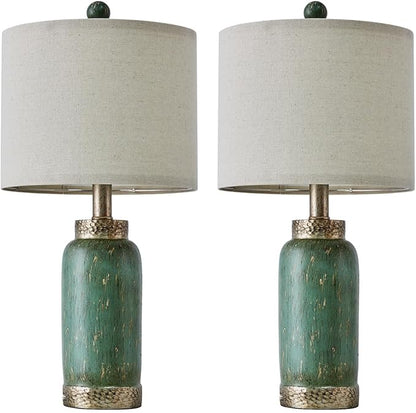 Table Lamp for Bedroom Living Room 20.25" Farmhouse Rustic Vintage Small Lamps Bedside Nightstand Light Home Office Desk Retro Mysterious East Style Deco (Antique Green) - LeafyLoom