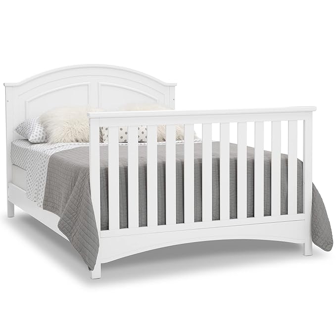 Delta Children Perry 6-in-1 Convertible Crib - Greenguard Gold Certified, Bianca White + Simmons Kids Radiant Sky Dual Sided Baby Crib Mattress and Toddler Mattress (Bundle) - LeafyLoom