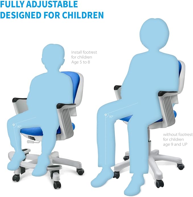 Kids Desk Chair: Ergonomic Kids Computer Chair | Adjustable Kids Office Chair with Wheels & Arms | Study Chair for Girls and Boys - Kids Chair Desk with Wheel Covers (Ocean Blue) - LeafyLoom