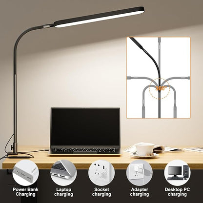 SKYLEO Desk Lamp for Office Home- 34" LED Desk Light - Touch Control - 5 Color Modes X 11 Brightness Levels - 1300ML(112 Pcs Lamp Beads) - Timmer & Memory Function - 12W Clip On Light - Black - LeafyLoom