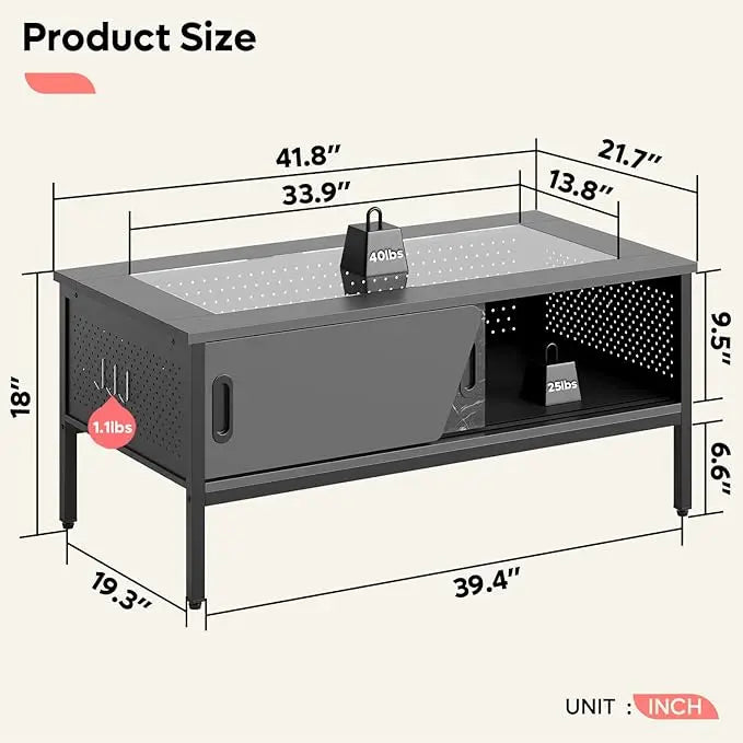 Bestier 42 Inch LED Coffee Table with Storage Glass Coffee Tables for Living Room with Sliding Doors, Black Living Room Center Table - LeafyLoom