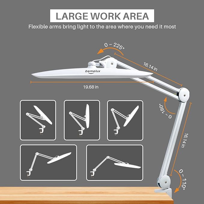 LED Desk Lamp with Clamp, Dimming Task Lamp for Reading Desktop Office Workbench Table Architect Sewing Study Home Craft, Bright 117PCS LEDs, 2200 Lumens 20 Inch Metal Swivel Arm Work Lamp - LeafyLoom