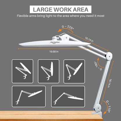 LED Desk Lamp with Clamp, Dimming Task Lamp for Reading Desktop Office Workbench Table Architect Sewing Study Home Craft, Bright 117PCS LEDs, 2200 Lumens 20 Inch Metal Swivel Arm Work Lamp - LeafyLoom