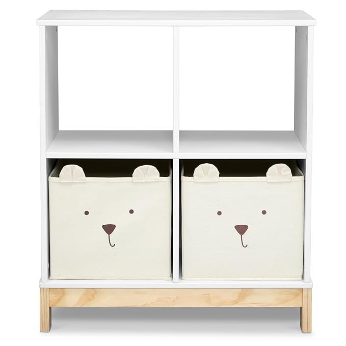 Delta Children babyGap Charlie 6-in-1 Convertible Crib + Brannan Bear Bookcase with Bins + Brannan Bear Wall Shelf with 4 Hooks, Bianca White (Bundle) - LeafyLoom