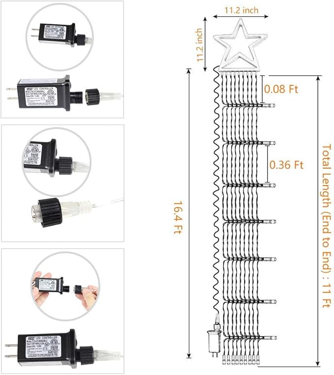 PUHONG Christmas Decoration Outdoor Star String Lights,16.4Ft Christmas Tree Toppers Lights 320 LED 8 Memory Modes with 14" Lighted Star for Halloween Christmas New Year Holiday Birthday(Warm White) PUHONG