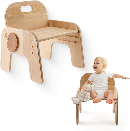 ibwaae Natural Solid Wooden Kids Chair Height-adjustable Wooden Chair for Toddlers Montessori Furniture Birthday Gift for Children - LeafyLoom