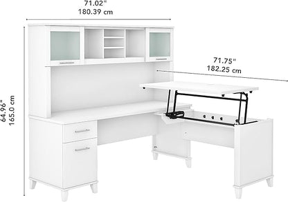 Bush SET015WH Somerset 35-Inch -41-Inch Adjustable Desk with Hutch, White - LeafyLoom