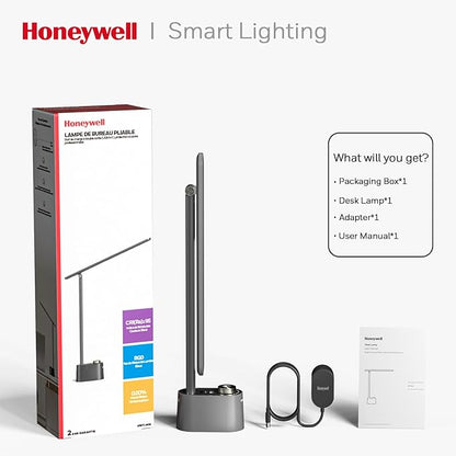 Honeywell HWT-H01 LED Desk Lamp Stepless Dimmable Table Lamp with USB A+C Dual Charging Port Eye-Caring Foldable Desk Light with 3 Color Modes for Home Office Bedroom Reading Study Sunturalux (Gray) - LeafyLoom