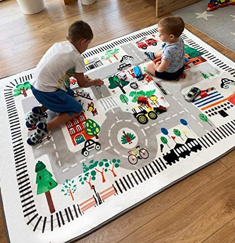 Kids Rug Play Mat, City Life Great for Playing with Cars for Bedroom Playroom,Carpet,Soft Large Size,4.9x6.4 FEET (4.9'x6.4') - LeafyLoom