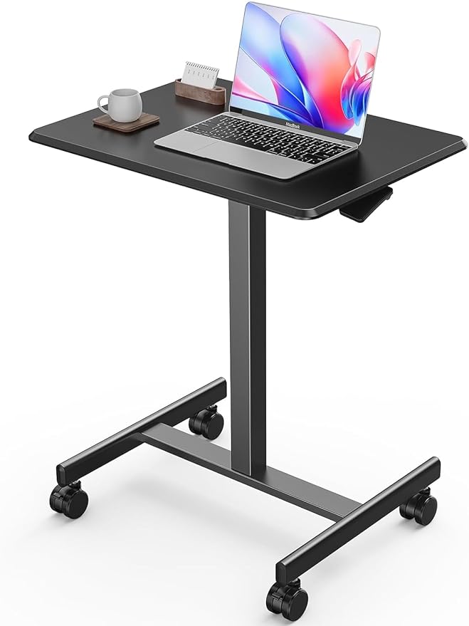 edx Mobile Small Stading Desk - Sit Stand Desk, Portable Rolling Laptop Desk with Lockable Wheels, Computer Workstations, Adjustable Height, Black - LeafyLoom