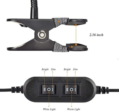 7W Clip on Light, LED Clip On Lamp, USB Reading Book Light, Bed Lamp,Desk lamp, Warm Light and White Light - LeafyLoom