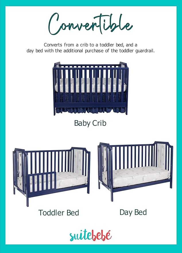 Suite Bebe Celeste 3 in 1 Convertible Island Crib Wood and Acrylic, Navy Blue - LeafyLoom