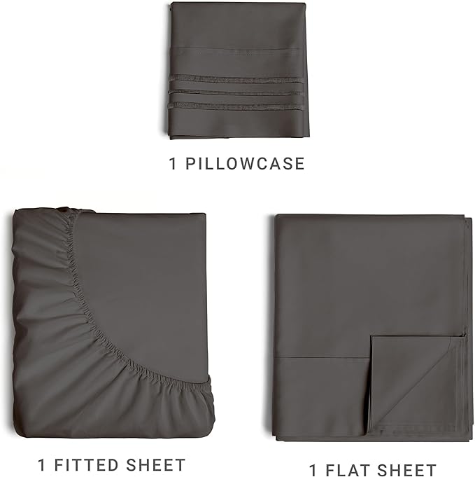 Twin Size 3 Piece Sheet Set - Comfy Breathable & Cooling Sheets - Hotel Luxury Bed Sheets for Women & Men - Deep Pockets, Easy-Fit, Extra Soft & Wrinkle Free Sheets - Charcoal Oeko-Tex Bed Sheet Set - LeafyLoom