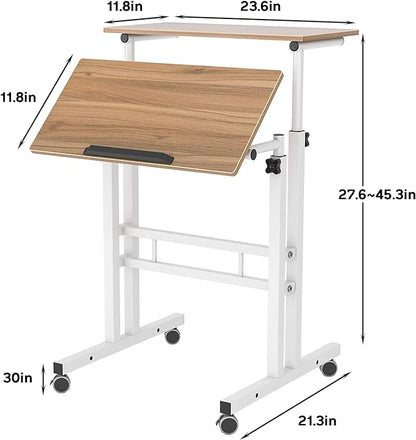 sogesfurniture Mobile Standing Desk Laptop Workstation on Wheels, Adjustable Computer Desk for Standing or Sitting, Oak 101-OK - LeafyLoom