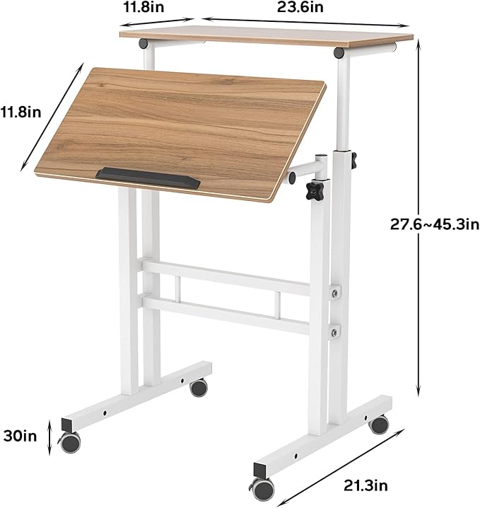 DlandHome Mobile Standing Desk Stand Up Desk Rolling Desk, Stand Sit Desk Mobile Computer Desk Adjustable Standing Desk 23.6inches Table Workstation Mobile Desk Cart Tray Oak - LeafyLoom