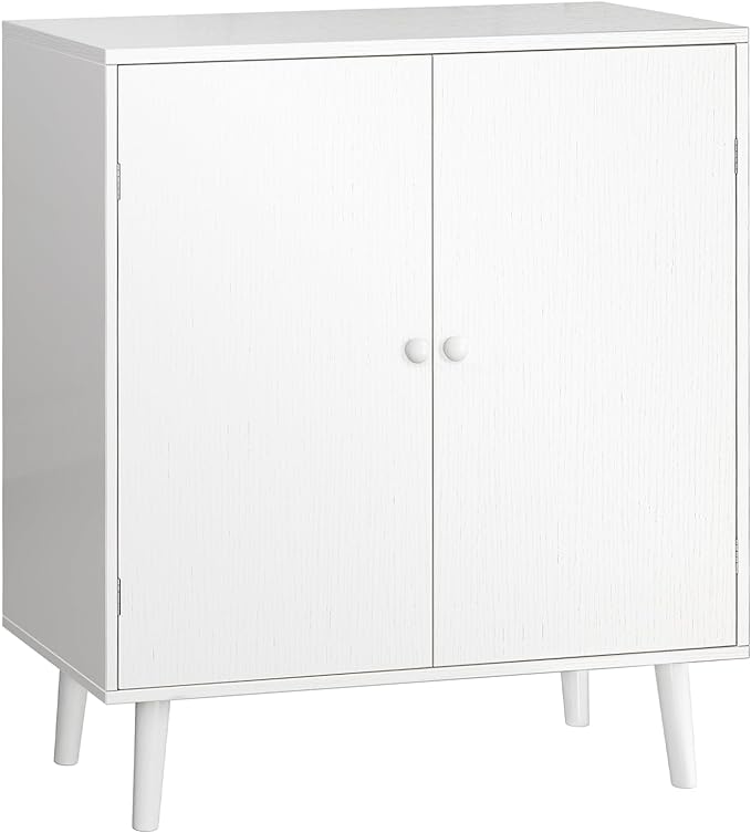 Buffet Cabinet with Storage, Storage Cabinet with 2 Doors, White Cabinet with Solid Wood Feet, Sideboard Cabinet Accent Cabinet, for Kitchen, Entryway, Living Room - LeafyLoom