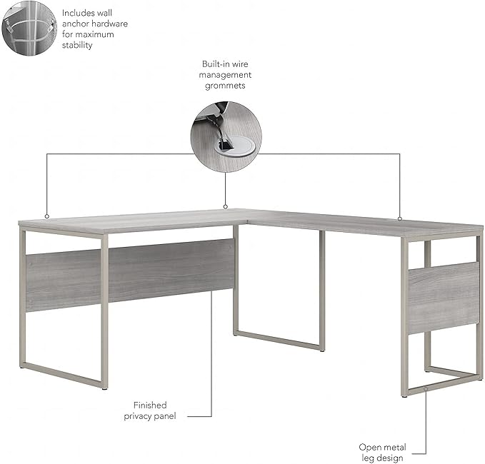 Bush Business Furniture Hybrid 60-inch L-Shaped Table Desk, Platinum Gray (HYB027PG) - LeafyLoom