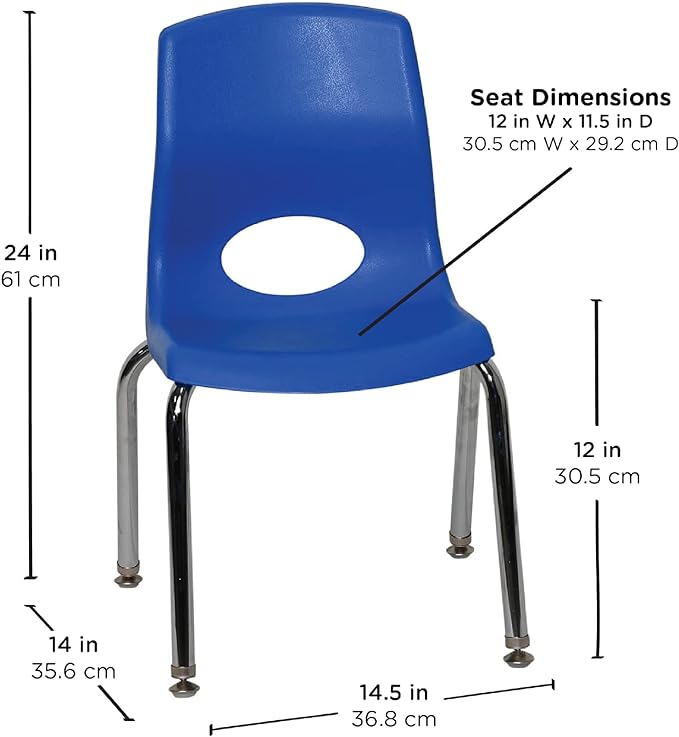 Children's Factory Angeles MyPosture Plus Kids/Teen Classroom Desk Chair, Classroom Seating For Kids, 12" H Seat, Blue - LeafyLoom