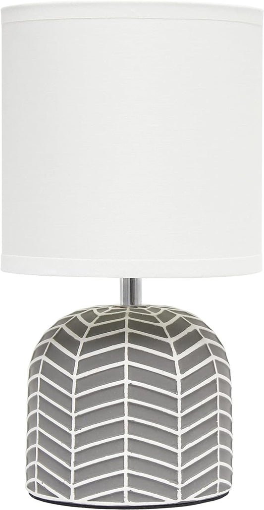 Simple Designs LT1137-GRY 10.43" Petite Contemporary Webbed Waves Base Bedside Table Desk Lamp w White Fabric Drum Shade for Home Decor, Bedroom, Living Room, Entryway, Office, Gray - LeafyLoom